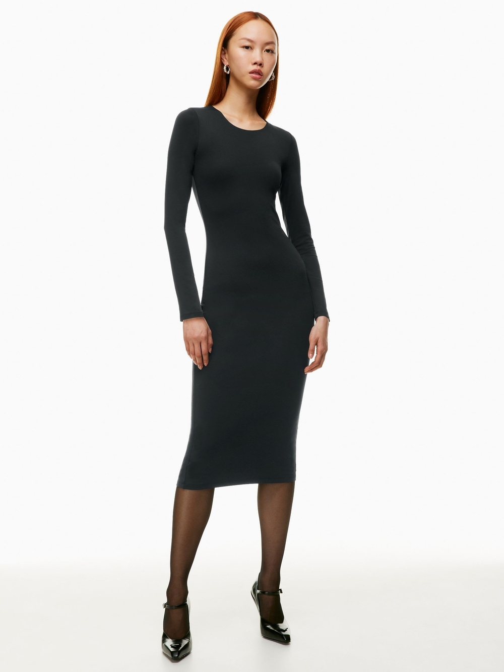 Long Sleeve Black Bodycon Midi Dress - Classic Women's Dress
